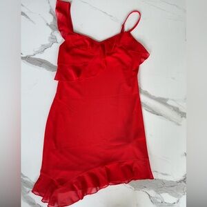 Elegant Red Ruffle Dress